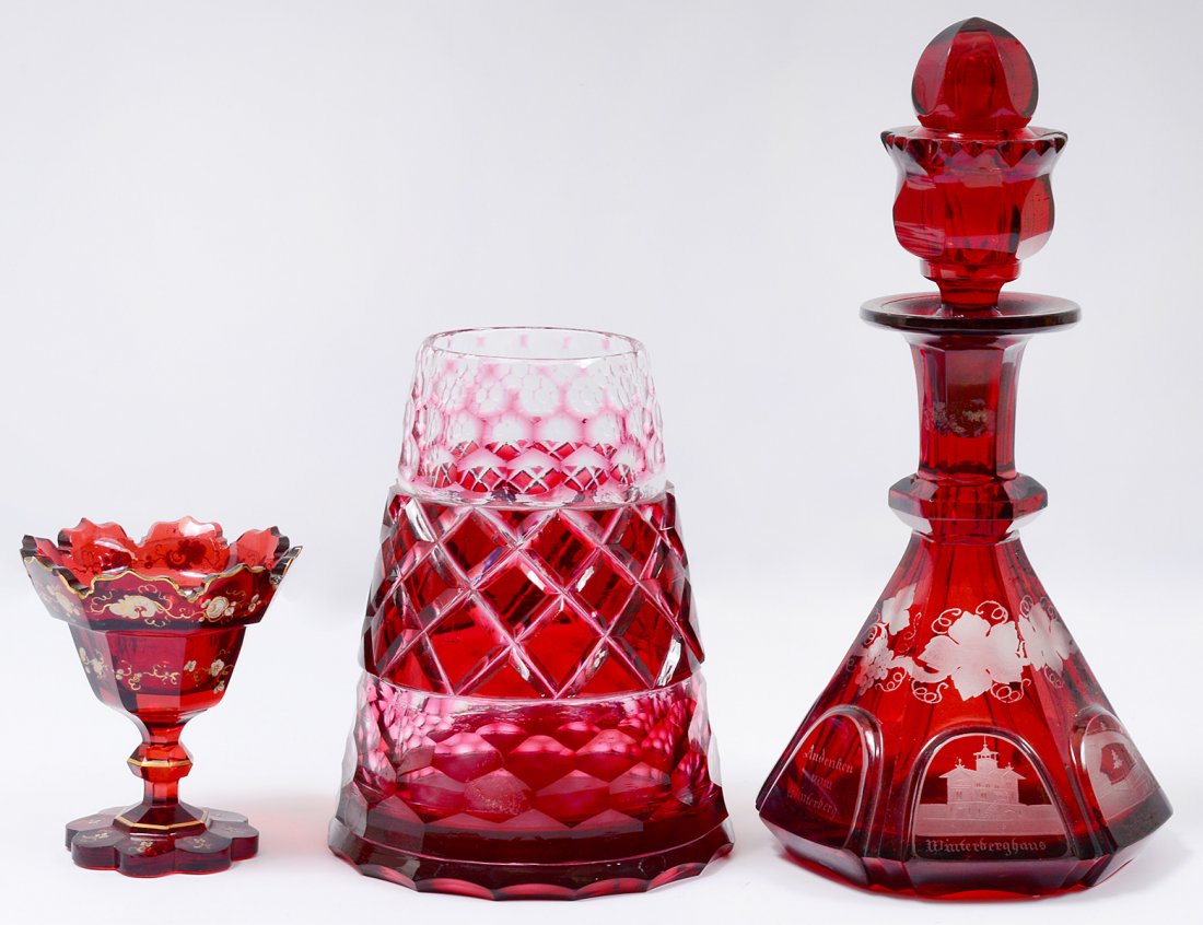 GROUP OF THREE BOHEMIAN GLASS ARTICLES (1 of 1)