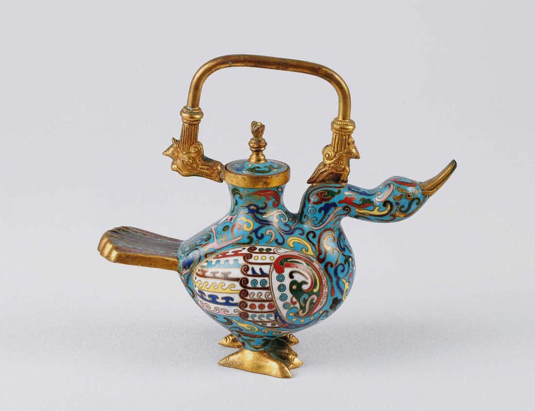 ARCHAISTIC CLOISONNE ENAMEL TEA POT (1 of 3)