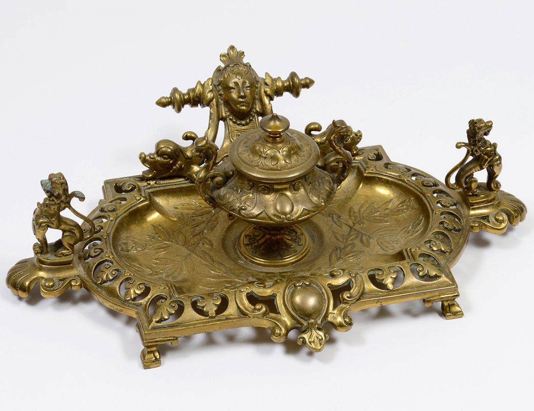 CONTINENTAL GILT BRONZE INKWELL (1 of 7)