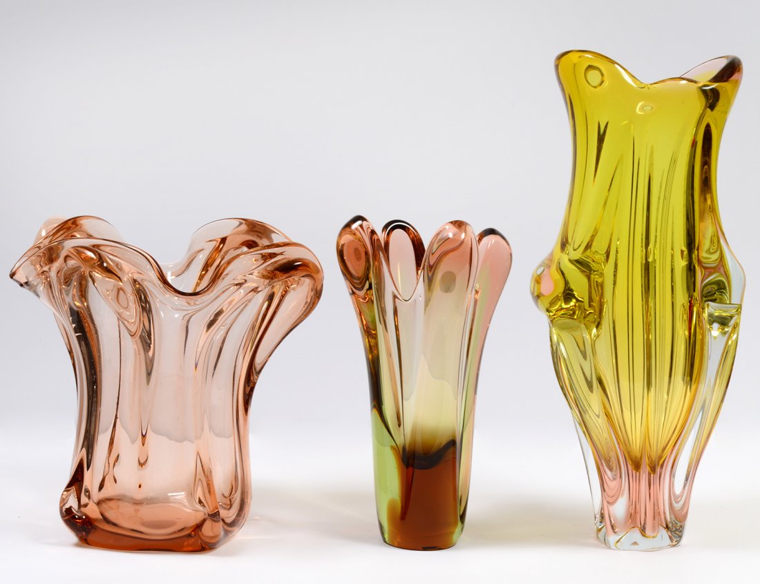 GROUP OF THREE MURANO GLASS VASES (1 of 2)
