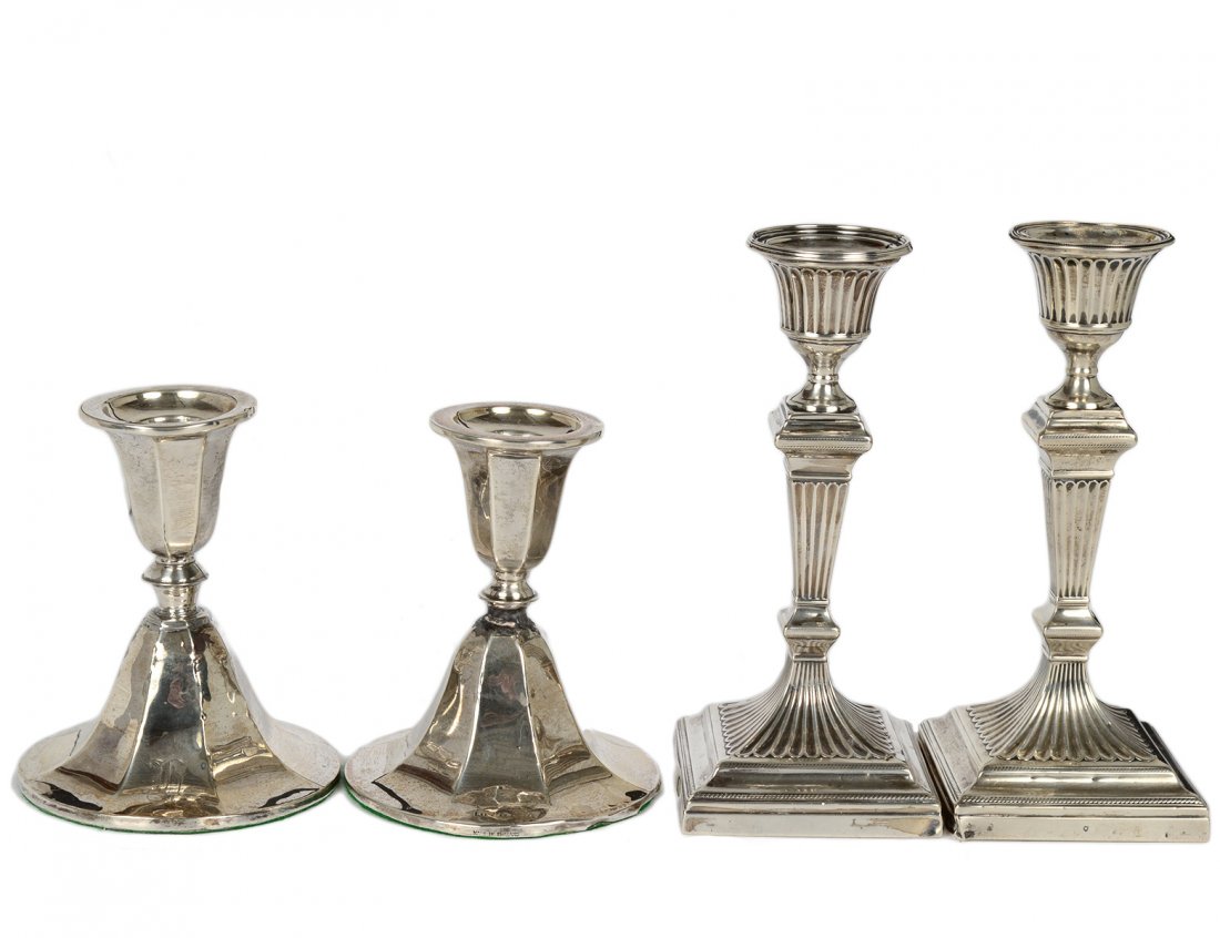 TWO PAIRS OF STERLING SILVER CANDLESTICKS (1 of 3)