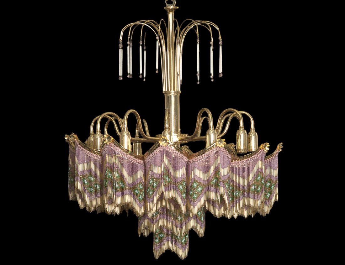 THIRTEEN LIGHT BRASS AND MURANO GLASS BEAD CHANDELIER (1 of 1)