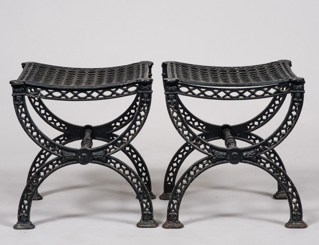 PAIR OF PAINTED IRON BENCHES (1 of 3)