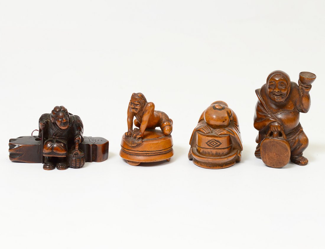 GROUP OF FOUR CARVED BOXWOOD NETSUKES (1 of 8)