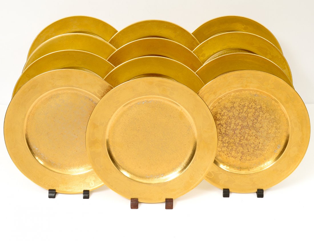 SET OF TWELVE ROSENTHAL GILT PORCELAIN SERVICE PLATES (1 of 3)