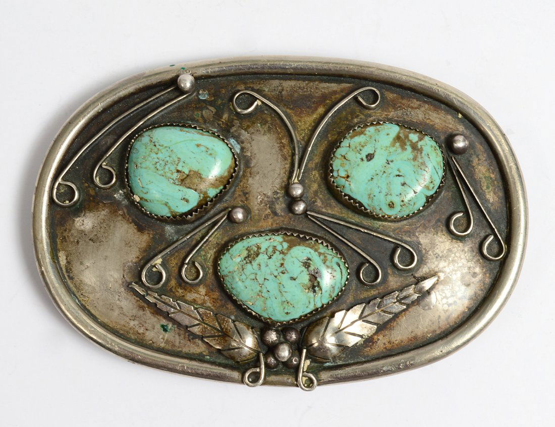NATIVE AMERICAN STERLING SILVER BELT BUCKLE (1 of 4)