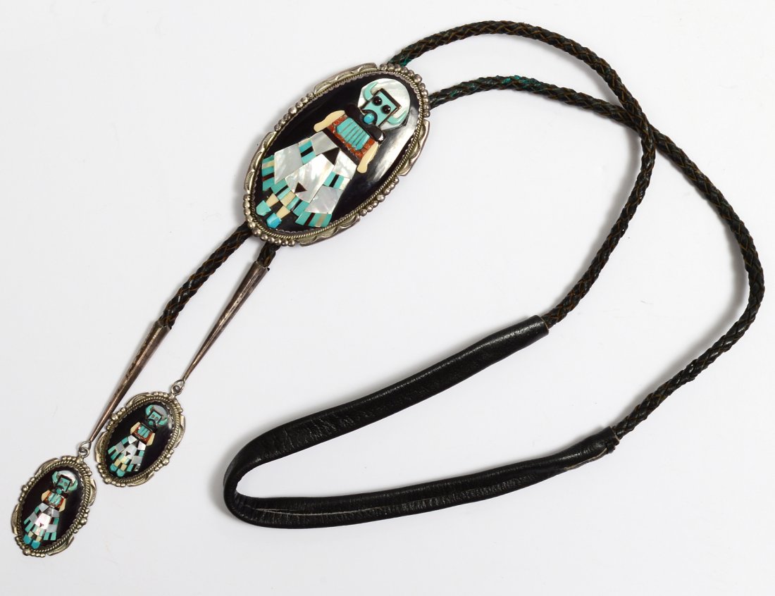 NATIVE AMERICAN STERLING SILVER OLD PAWN BOLO TIE (1 of 5)