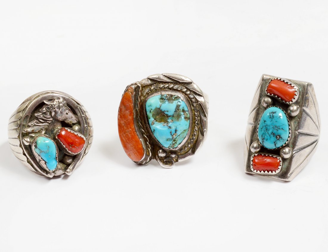 GROUP OF THREE NATIVE AMERICAN STERLING SILVER RINGS (1 of 3)