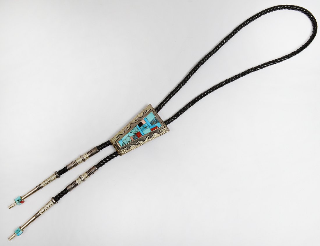 NATIVE AMERICAN STERLING SILVER COFFIN BOLO TIE (1 of 6)