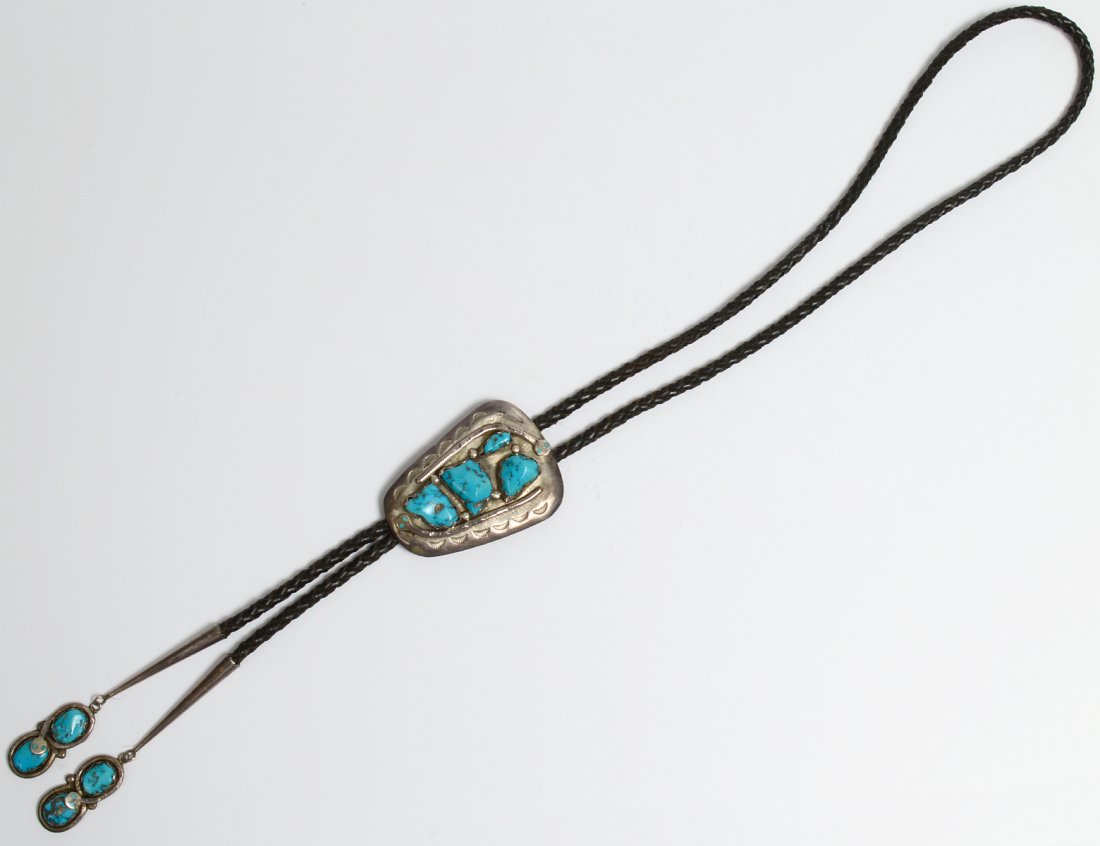 NATIVE AMERICAN STERLING SILVER COFFIN BOLO TIE (1 of 6)