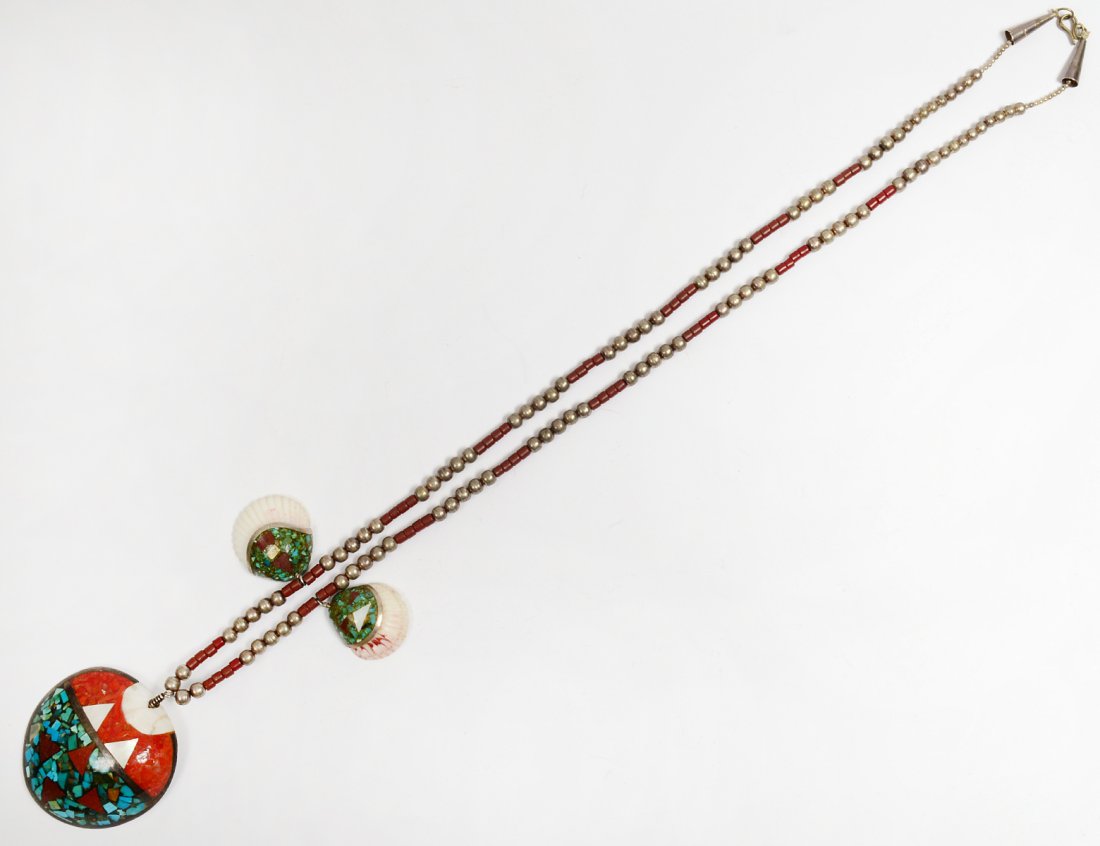 NATIVE AMERICAN STERLING SILVER SHELL INLAY NECKLACE (1 of 6)
