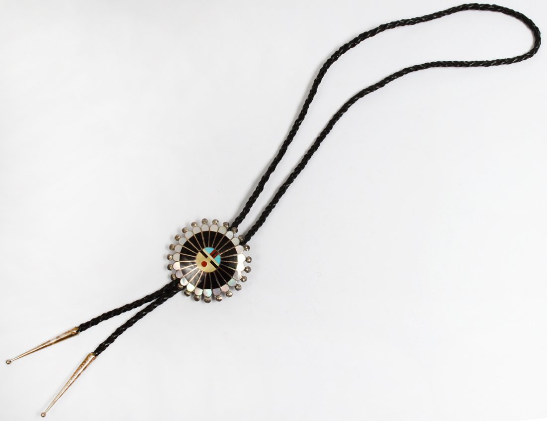 ZUNI STERLING SILVER INLAY BOLO TIE (1 of 3)