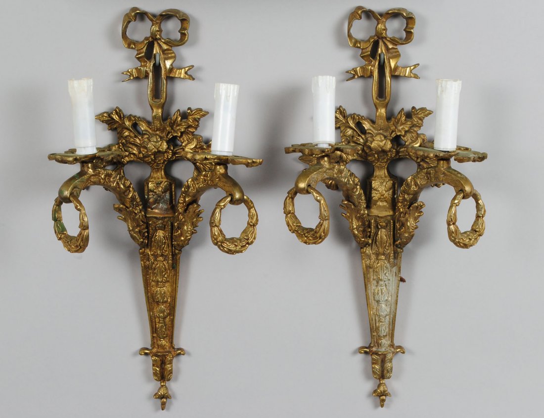 PAIR OF EMPIRE STYLE GILT BRONZE TWO LIGHT SCONCES (1 of 1)