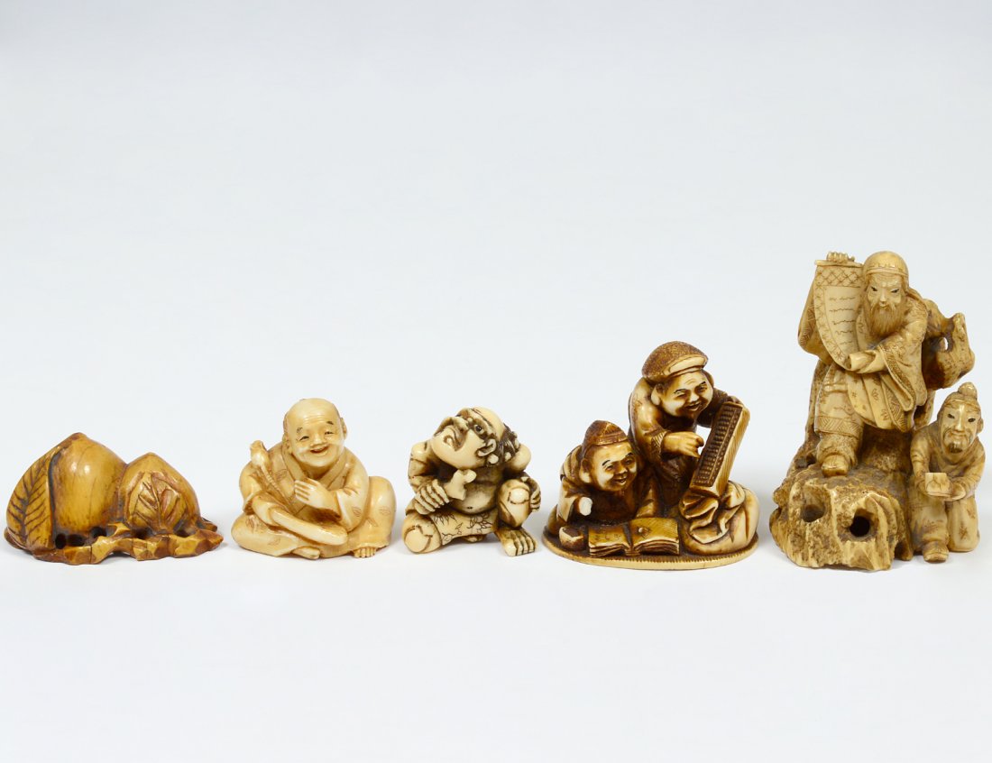 GROUP OF FIVE IVORY NETSUKES/STUDIES (1 of 8)