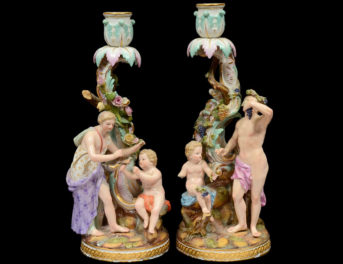 PAIR OF MEISSEN PORCELAIN FIGURAL CANDLE HOLDERS (1 of 8)