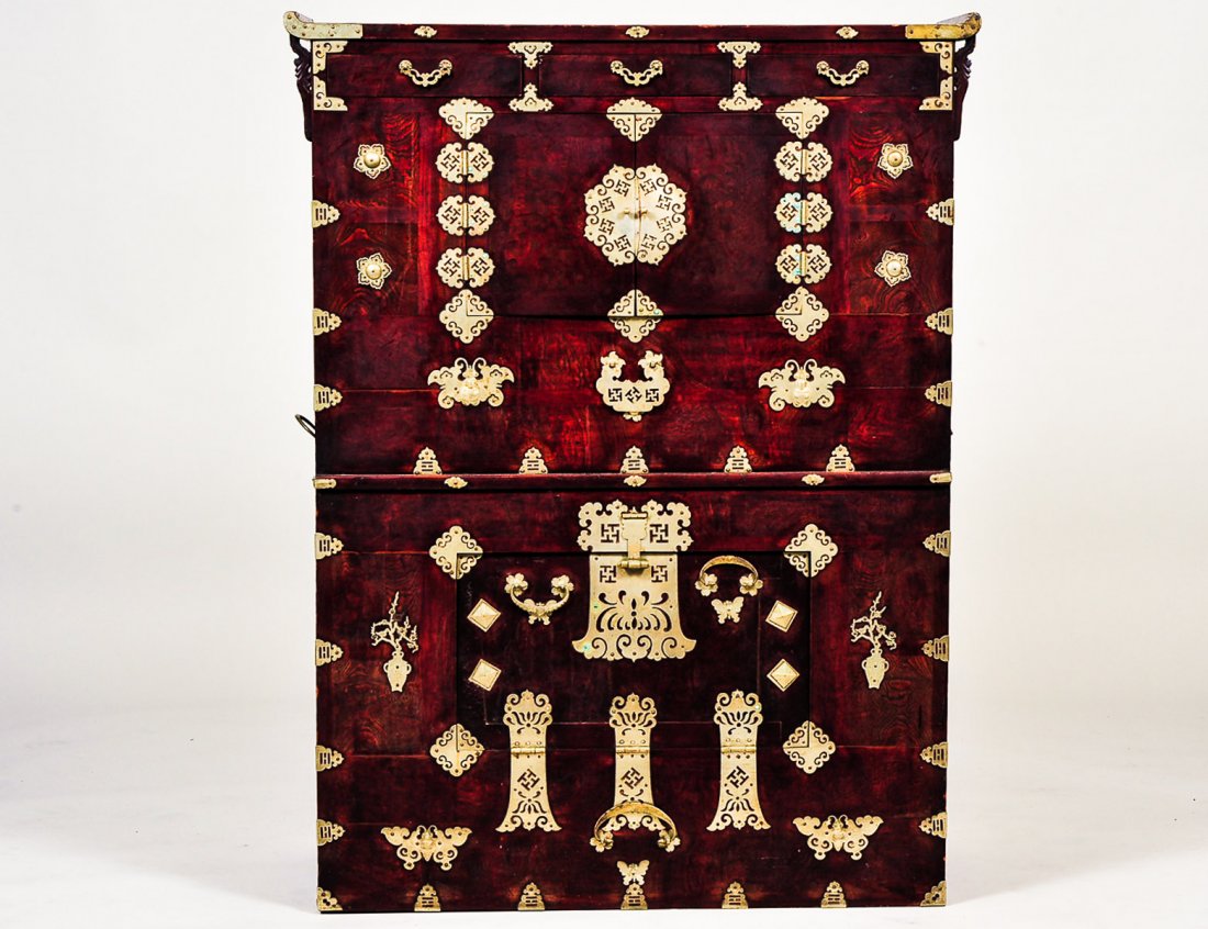 METAL MOUNTED EXOTIC WOOD SIDE CABINET (1 of 3)