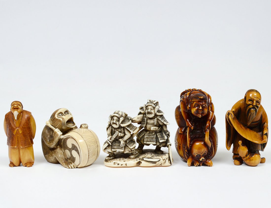 GROUP OF FIVE IVORY NETSUKES/STUDIES (1 of 9)