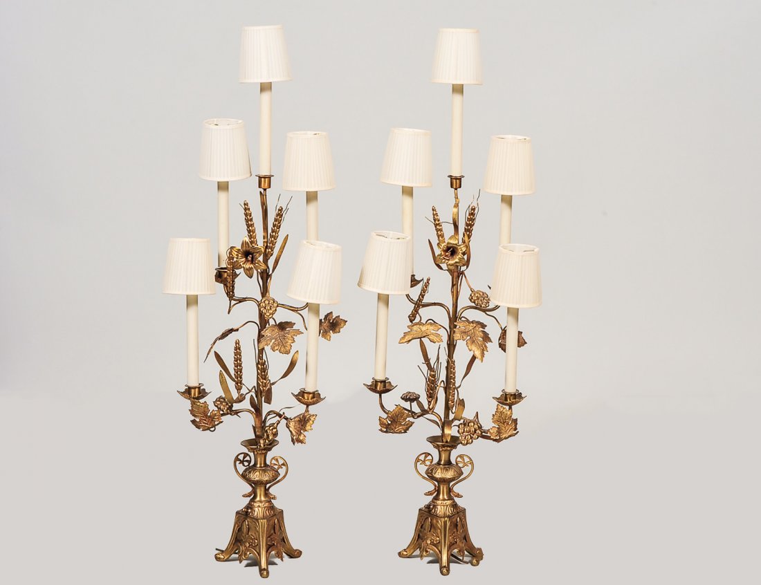 PAIR OF BRASS FIVE LIGHT CANDELABRAS (1 of 2)
