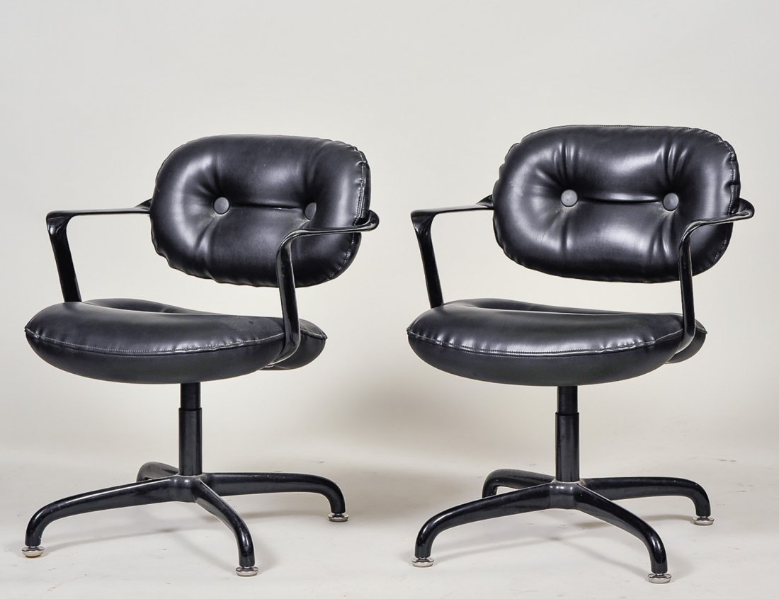 SET OF SIX KNOLL INTERNATIONAL METAL SWIVEL ARM CHAIRS: Designed by Andrew Morrison and Bruce Hannah. Circa 1971. With paper label. Model No. 2328. (1200/1600)