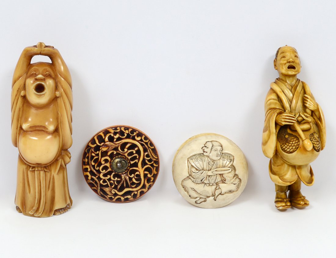 GROUP OF FOUR IVORY MANJUS AND OKIMONOS (1 of 8)