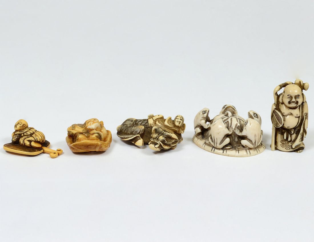GROUP OF FIVE IVORY NETSUKES (1 of 5)