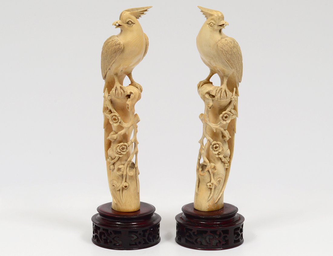 PAIR OF CARVED IVORY PHOENIX BIRDS (1 of 3)