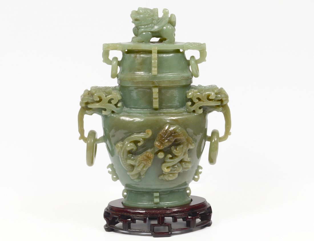 CELADON JADE VASE AND COVER (1 of 7)