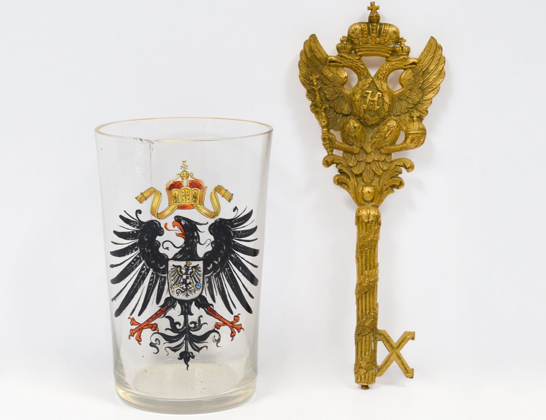 PRUSSIAN ENAMELED GLASS BEAKER AND RUSSIAN BRASS KEY (1 of 5)