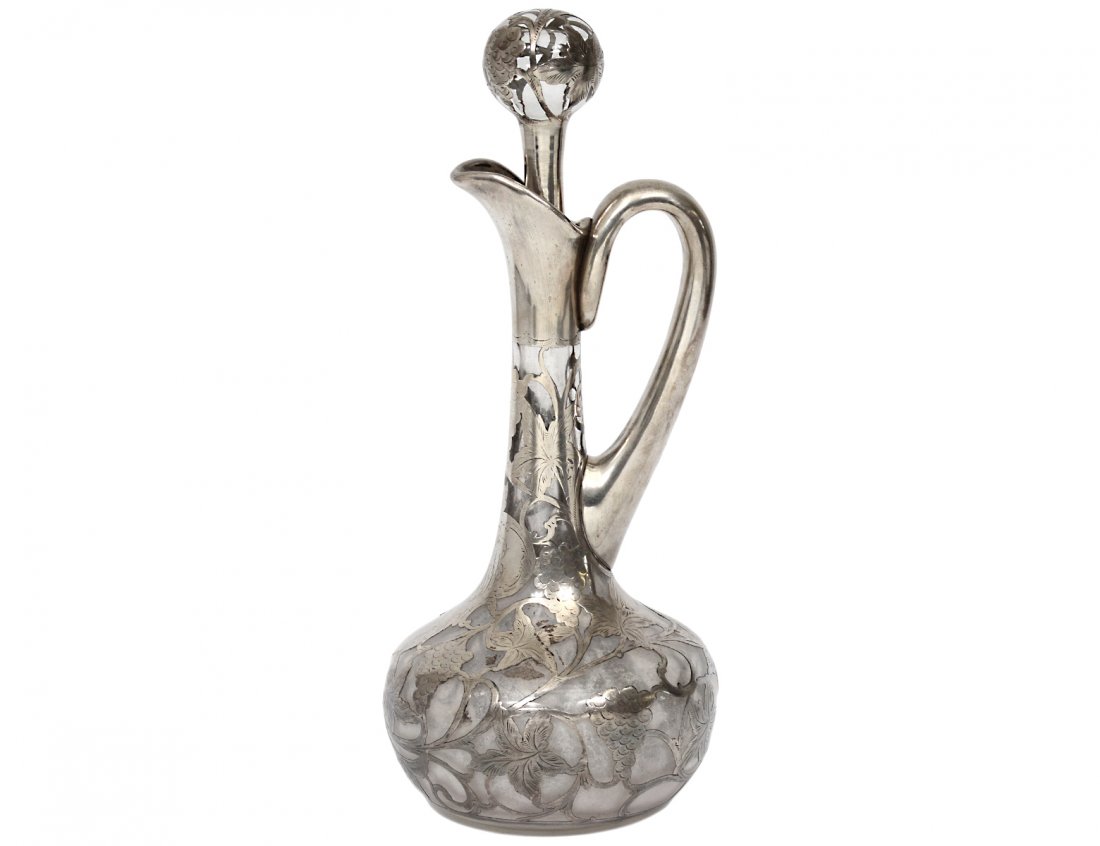 STERLING SILVER OVERLAID GLASS DECANTER (1 of 2)
