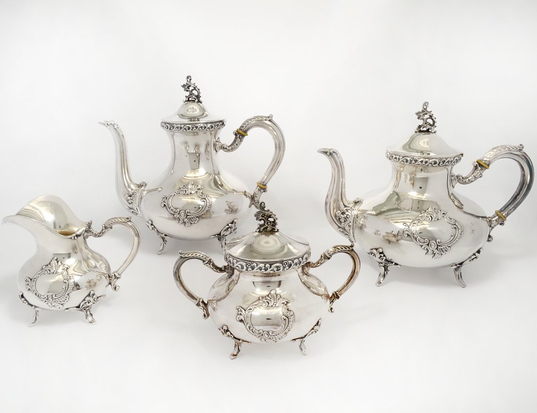 FOUR PIECE STERLING SILVER TEA AND COFFEE SERVICE (1 of 3)