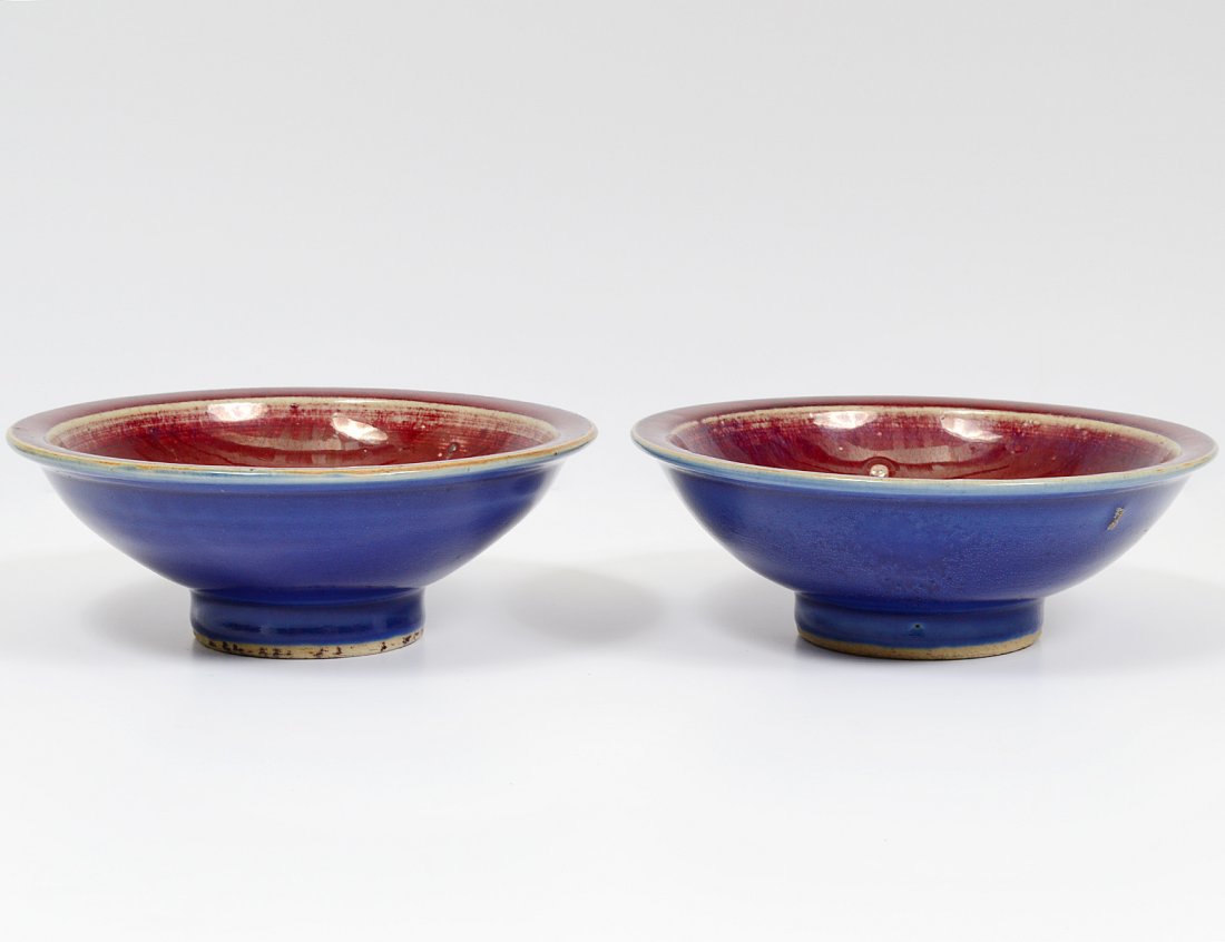 PAIR OF FLAMBE GLAZED PORCELAIN BOWLS (1 of 5)