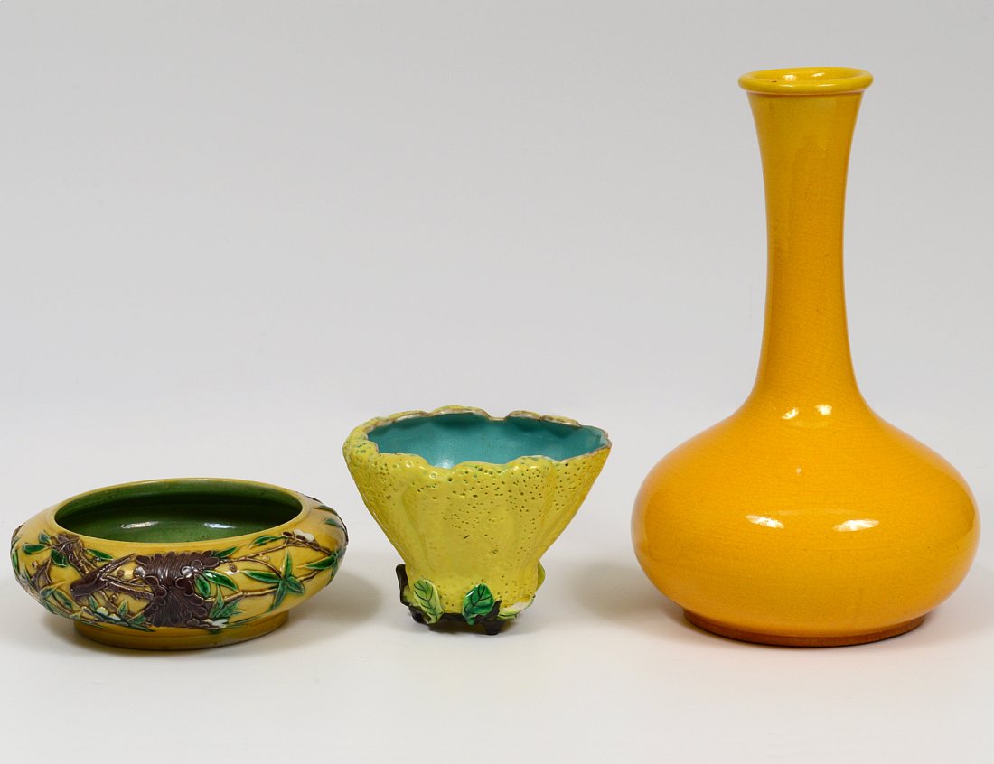GROUP OF THREE YELLOW GLAZED PORCELAIN ARTICLES (1 of 10)