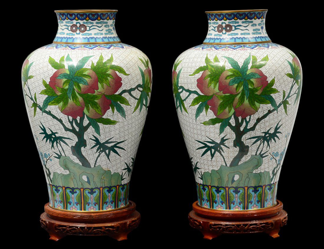 PAIR OF CLOISONNE ENAMEL VASES (1 of 10)