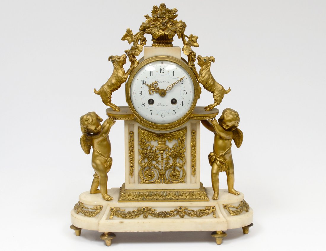 LOUIS XVI STYLE GILT BRONZE MARBLE MANTEL CLOCK (1 of 7)