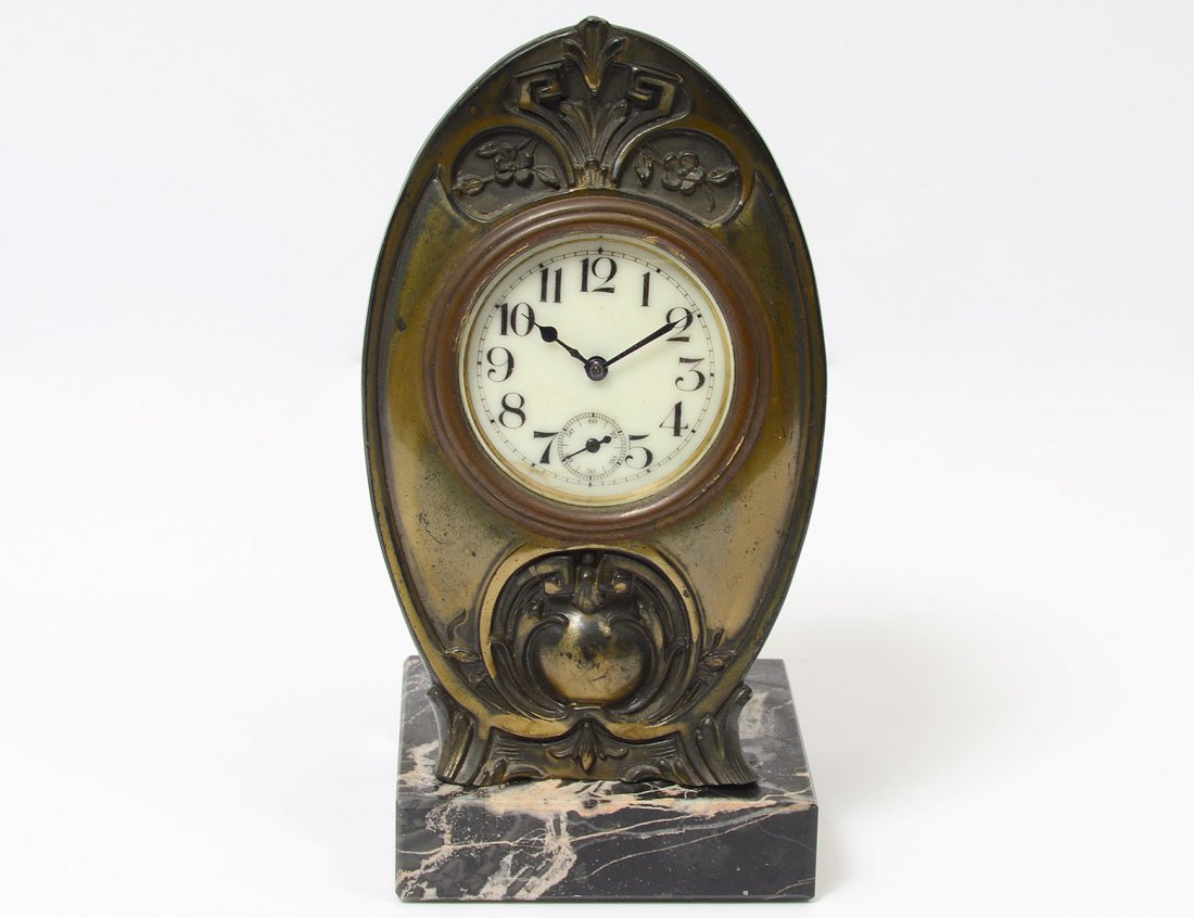ART NOUVEAU STYLE METAL DESK CLOCK (1 of 3)