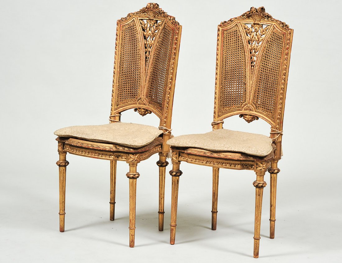 SET OF FOUR LOUIS XVI STYLE GILTWOOD SIDE CHAIRS (1 of 7)