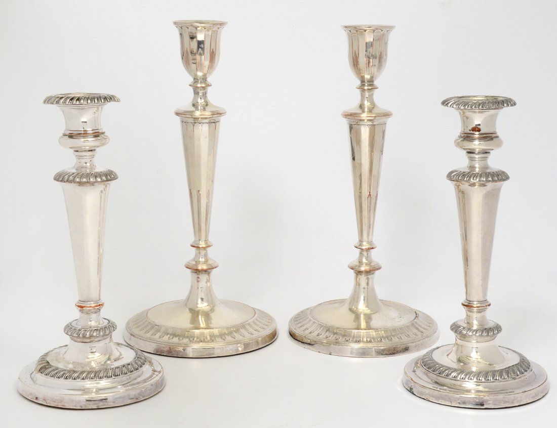 TWO PAIR OF SILVER PLATED CANDLESTICKS (1 of 2)