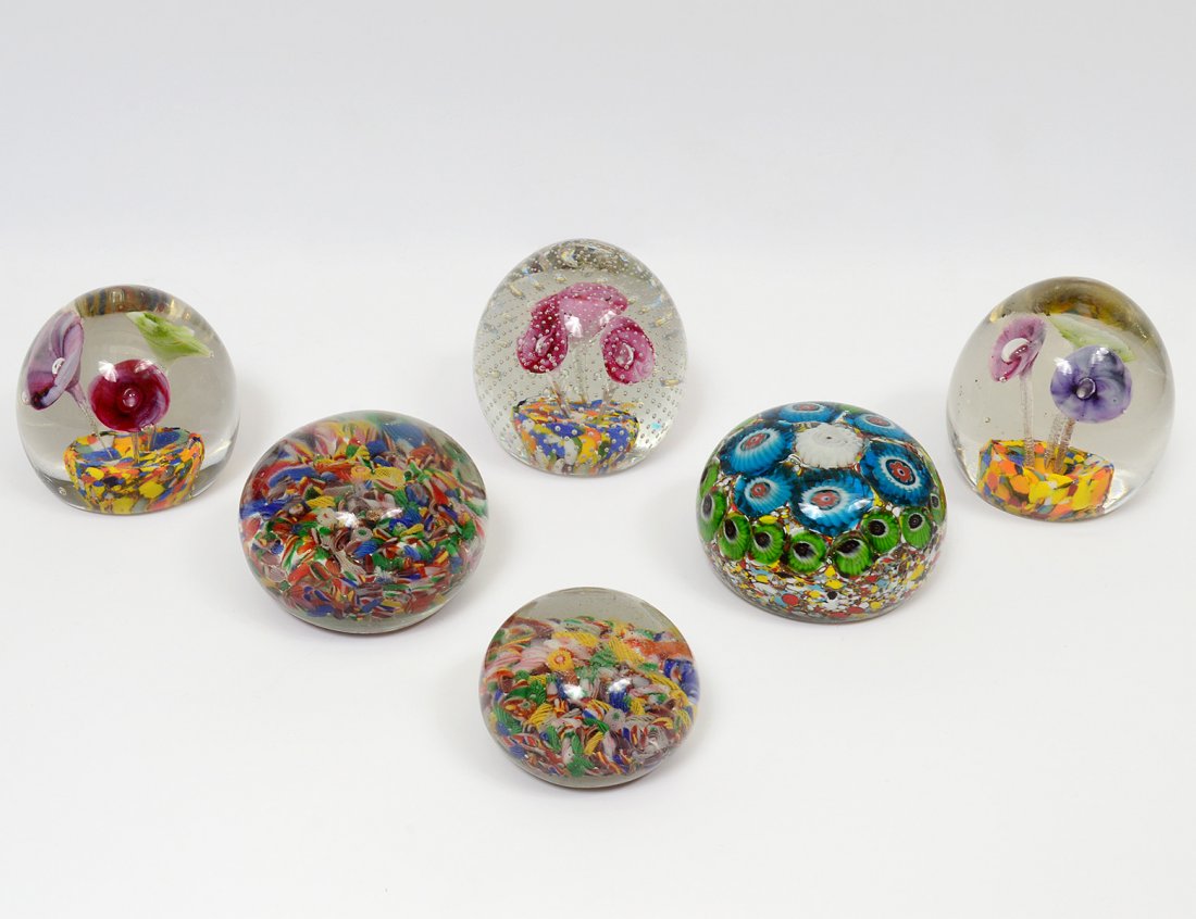 GROUP OF SIX GLASS PAPERWEIGHTS (1 of 2)