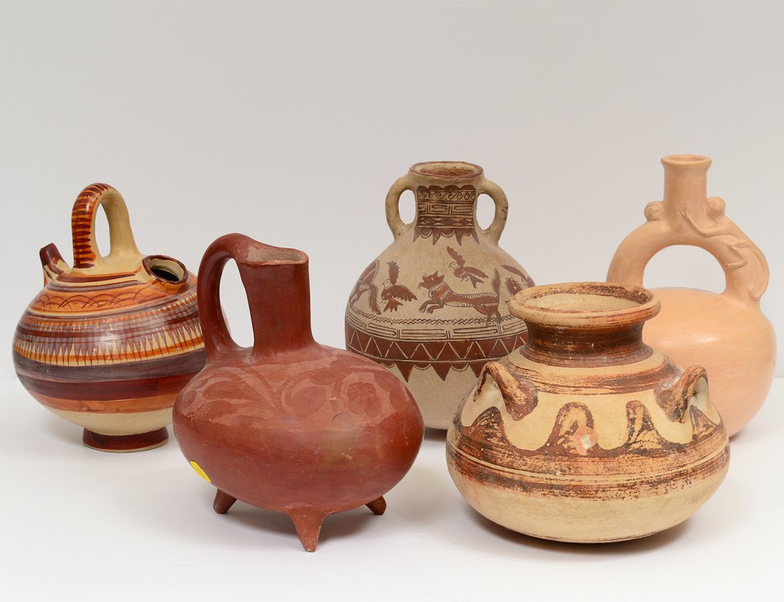 GROUP OF FIVE ASSORTED POTTERY VESSELS (1 of 8)