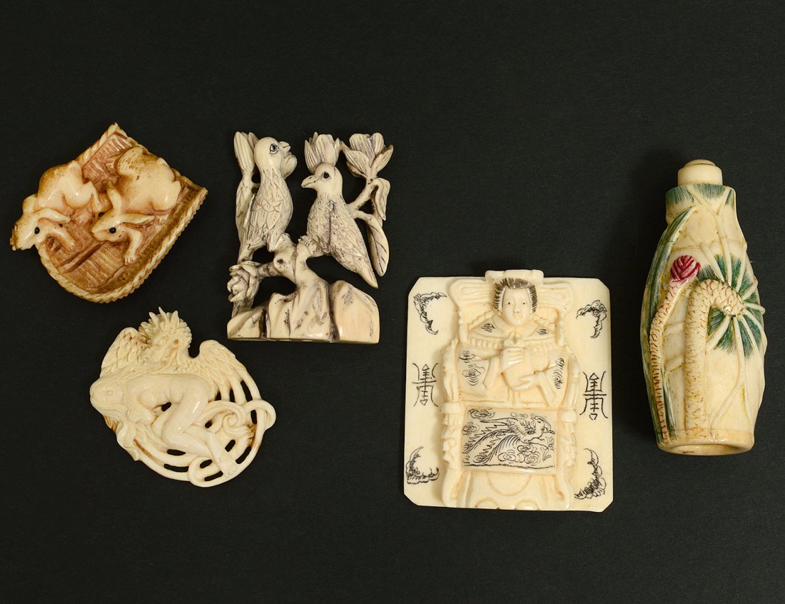 GROUP OF FIVE CARVED IVORY ARTICLES (1 of 3)