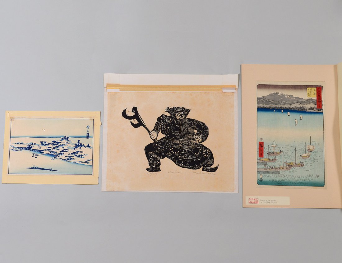 THREE JAPANESE WOOD BLOCK  PRINTS (1 of 4)