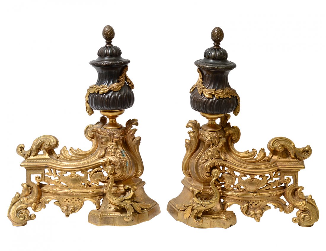 PAIR OF EMPIRE STYLE GILT AND PATINATED BRONZE CHENETS (1 of 2)