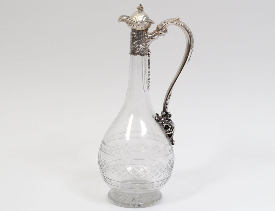 STERLING SILVER MOUNTED GLASS CLARET JUG (1 of 5)