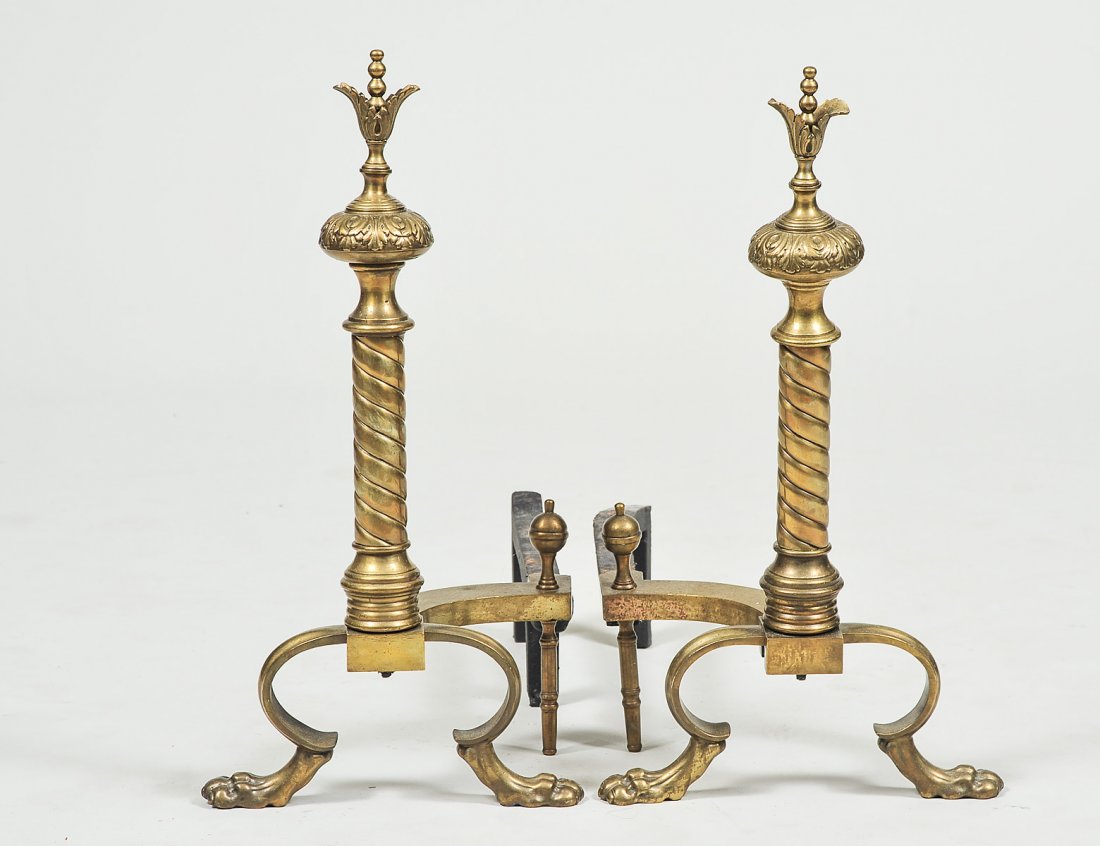 PAIR OF EMPIRE STYLE BRASS ANDIRONS (1 of 3)