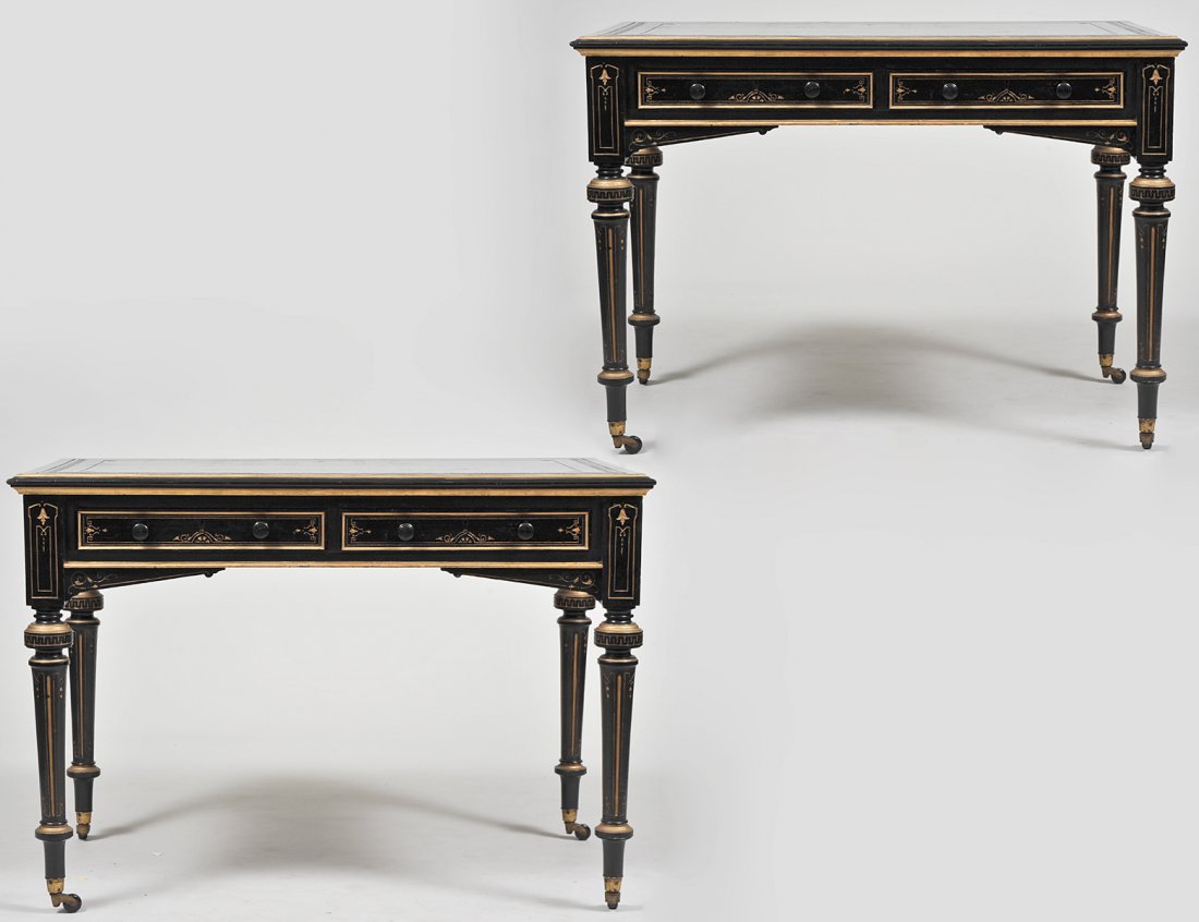 PAIR OF THIRD EMPIRE EBONIZED AND PARCEL GILT WRITING (1 of 5)