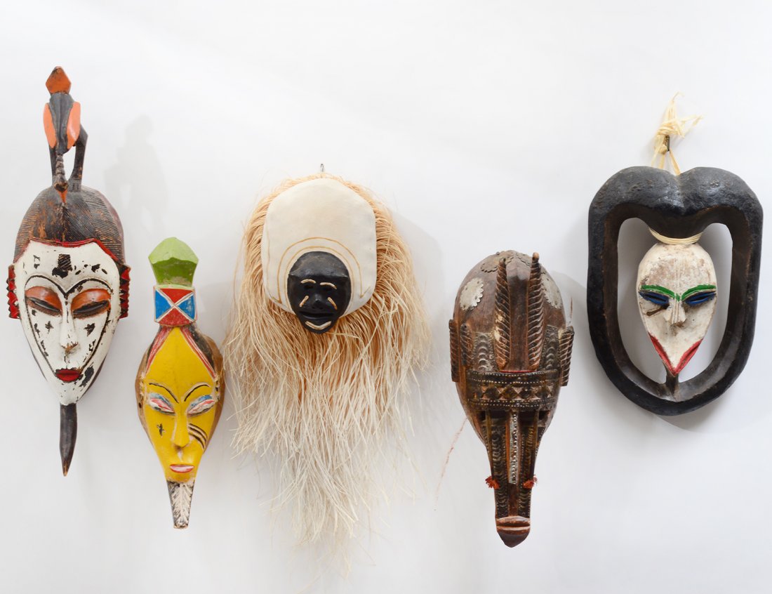 GROUP OF FIVE AFRICAN TRIBAL MASKS (1 of 7)