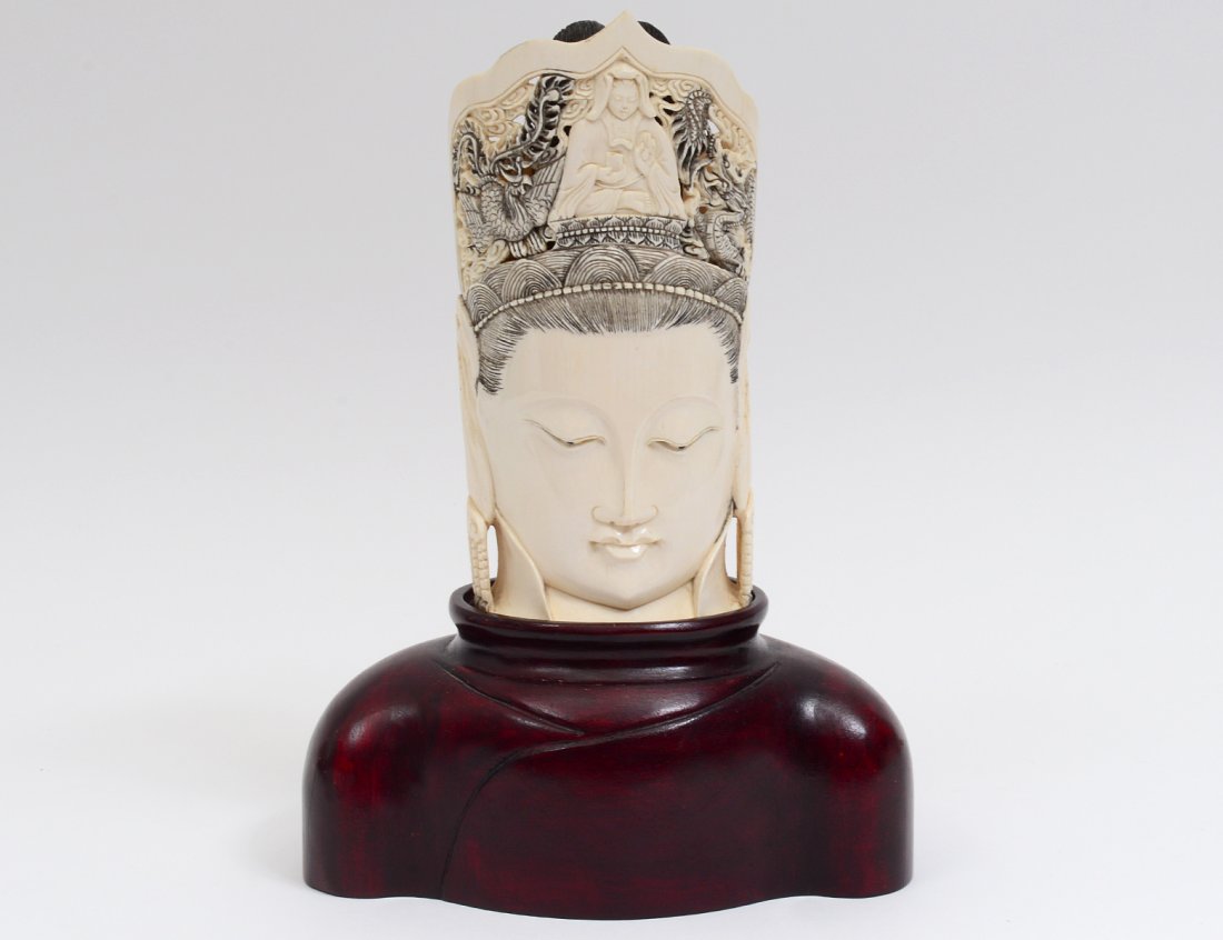 CARVED IVORY HEAD OF GUANYIN (1 of 9)