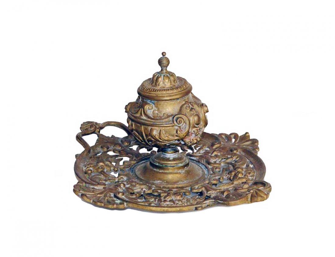 BAROQUE STYLE PIERCED BRASS INK STAND (1 of 1)