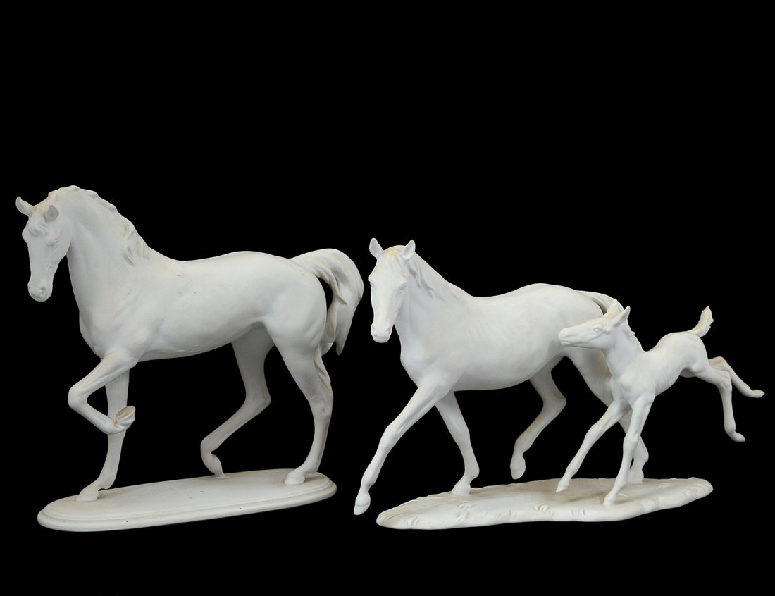 TWO KEISER UNGLAZED BISQUE GROUPS OF HORSES (1 of 6)