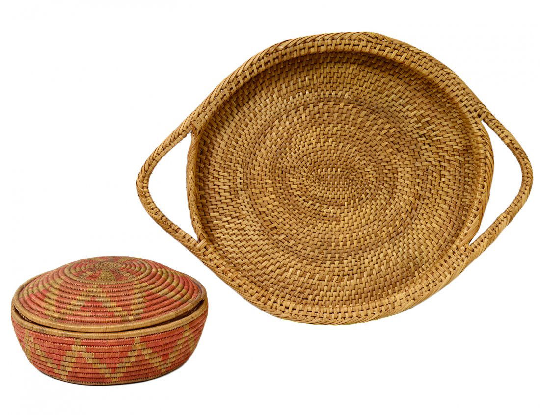 TRIBAL WOVEN STRAW TRAY, BOX AND COVER (1 of 3)